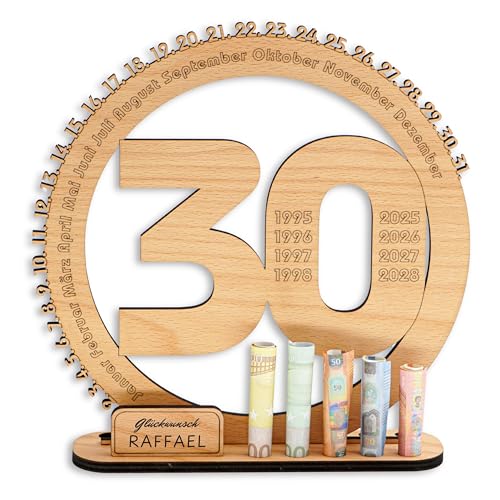 DARO Design - 30 Geburtstag Geschenk Frauen & Männer - Geldgeschenke Geburtstag 30 mit Ständer - Holz-Schild Gästebuch - 30 Geburtstag Deko - Personalisierbares Geschenk von DARO Design