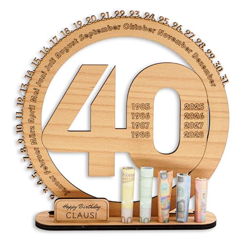 DARO Design - 40 Geburtstag Geschenk Frauen & Männer - Geldgeschenke Geburtstag 40 mit Ständer - Holz-Schild Gästebuch - 40 Geburtstag Deko - Personalisierbares Geschenk von DARO Design