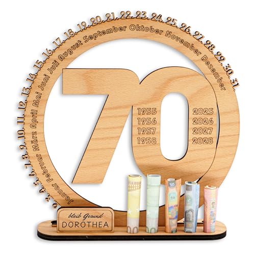 DARO Design - 70 Geburtstag Geschenk Frauen & Männer - Geldgeschenke Geburtstag 70 mit Ständer - Holz-Schild Gästebuch - 70 Geburtstag Deko - Personalisierbares Geschenk DARO Design - 70 Geburtstag Geschenk Frauen & Männer - Geldgeschenke Geburtstag 70 mit Ständer - Holz-Schild Gästebuch - 70 Geburtstag Deko - Personalisierbares Geschenk von DARO Design