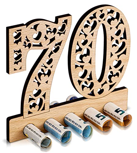 DARO Design - 70. Geburtstag Geldgeschenk Holz 70 Jähriges Jubiläum Herz-Muster von DARO Design