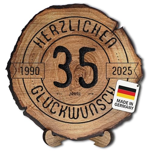 DARO Design – Baumscheibe mit Gravur für 35. Geburtstag – Geburtstags Geschenk aus Holz – Hochwertige Holz Geschenke mit Gravur ideal für Geburtstag – Dicke 6mm, Durchmesser 45cm – Made in Germany von DARO Design