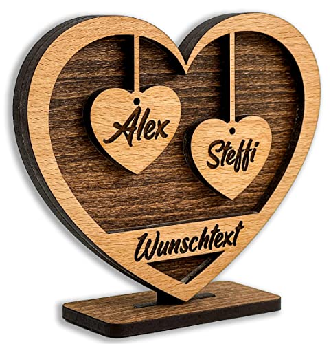 DARO Design - Herz mit Gravur aus Holz - Wunschtext und 2 Namen - Geschenk für Eltern, Großeltern, Oma, Opa, Enkel, Freunde, Liebe - Größe 15x12x4cm - Individuell, Persönlich von DARO Design