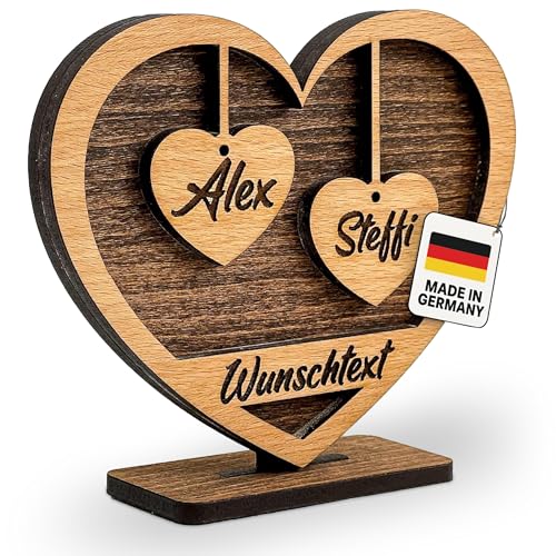 DARO Design - Herz mit Gravur aus Holz - Wunschtext und 2 Namen - Geschenk für Eltern, Großeltern, Oma, Opa, Enkel, Freunde, Liebe - Größe 15x12x4cm - Individuell, Persönlich von DARO Design