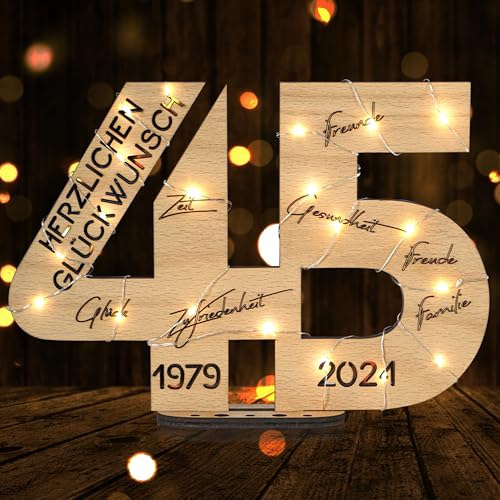 DARO Design - Holz-Schild Gästebuch - Geburtstag Jubiläum - Deko Zahlen 45 Jahre mit Jahreszahlen von DARO Design