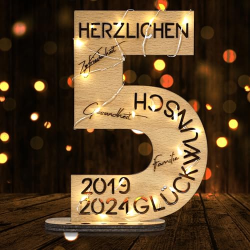 DARO Design - Holz-Schild Gästebuch - Geburtstag Jubiläum - Deko Zahlen 5 Jahre mit Jahreszahlen von DARO Design