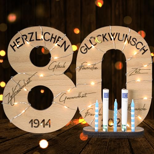 DARO Design - Holz-Schild Gästebuch - Geburtstag Jubiläum - Deko Zahlen 80 Jahre mit Jahreszahlen von DARO Design