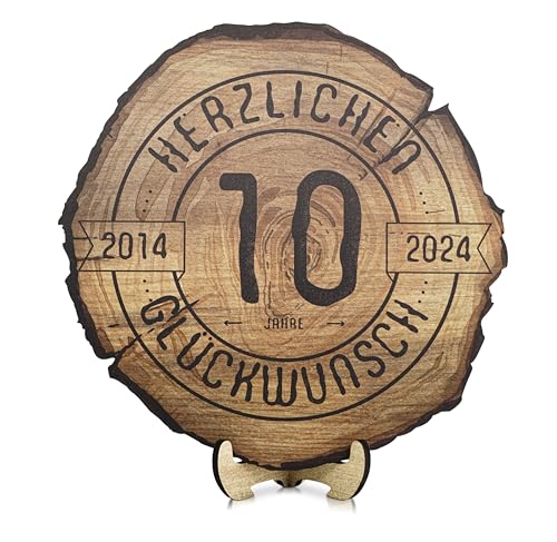 DARO Design - Holzscheibe - 10 Jahre - Größe 30cm- Geschenk zum Jubiläum, 80 Geburtstag, Jahrestag - Herzlichen Glückwunsch von DARO Design