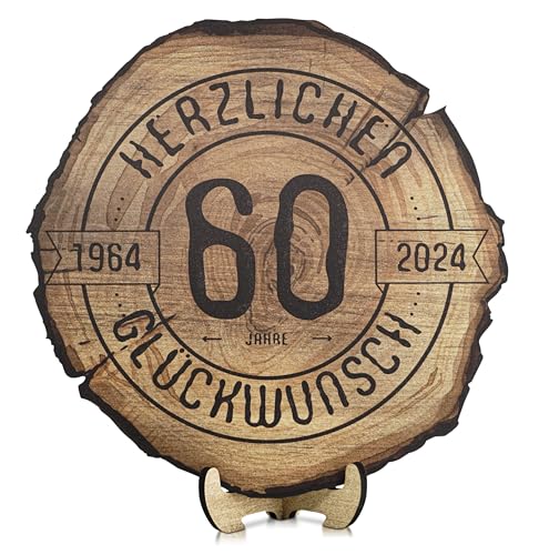 DARO Design - Holzscheibe - 60 Jahre - Größe 20cm- Geschenk zum Jubiläum, 60 Geburtstag, Jahrestag - Herzlichen Glückwunsch von DARO Design