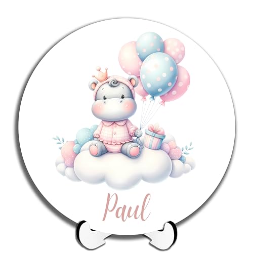 DARO Design - Namensschild Baby Tür-Schild personalisiert Kinderzimmer Deko Kinderzimmertür Geburtsgeschenk Taufgeschenk süße niedliche Tiere Nilpferd mit Luftballons 20cm DARO Design - Namensschild Baby Tür-Schild personalisiert Kinderzimmer Deko Kinderzimmertür Geburtsgeschenk Taufgeschenk süße niedliche Tiere Nilpferd mit Luftballons 20cm von DARO Design