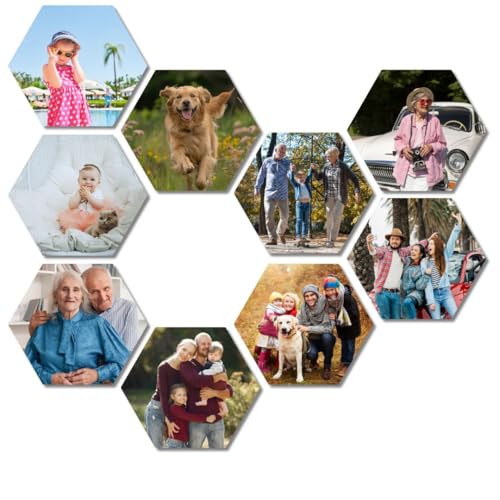 DARO Design – Polygon Bild 20 cm 10er Set Mein Foto auf Leinwand HDF 6mm, Panorama, Fester Wandhaken - Hochzeitsgeschenk, für Baby Bilder und Familien Fotos besondere Momente von DARO Design