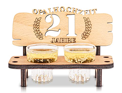 DARO Design - Schnapsbank 21. Hochzeitstag Opalhochzeit Geschenk Deko für Paare Männer Frauen aus Holz mit Gläsern von DARO Design