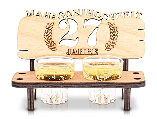 DARO Design - Schnapsbank 27. Hochzeitstag Mahagonihochzeit Geschenk Deko für Paare Männer Frauen aus Holz mit Gläsern von DARO Design