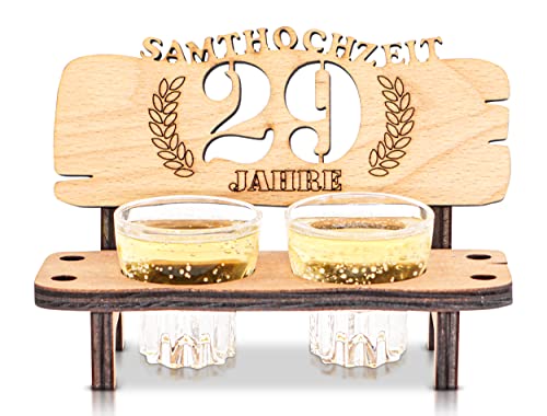 DARO Design - Schnapsbank 29. Hochzeitstag Samthochzeit Geschenk Deko für Paare Männer Frauen aus Holz mit Gläsern von DARO Design