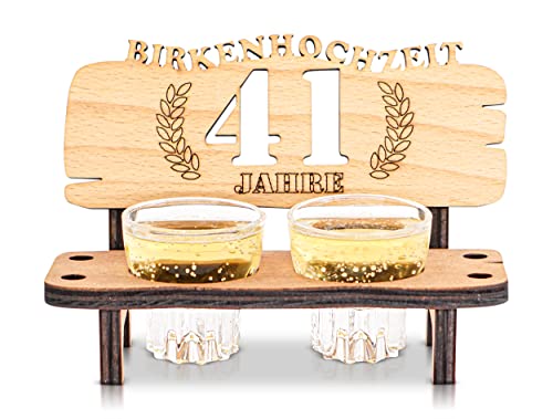 DARO Design - Schnapsbank 41. Hochzeitstag Birkenhochzeit Geschenk Deko für Paare Männer Frauen aus Holz mit Gläsern von DARO Design