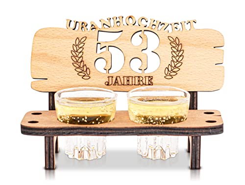 DARO Design - Schnapsbank 53. Hochzeitstag Uranhochzeit Geschenk Deko für Paare Männer Frauen aus Holz mit Gläsern von DARO Design