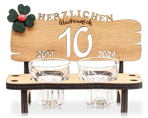DARO Design - Schnapsbank Jahreszahl 10 Jahre Holz 2 Schnapsgläser Kleeblatt Jahrestag Geburtstag Hochzeitsgeschenk Jubiläum Geschenk 2024 von DARO Design