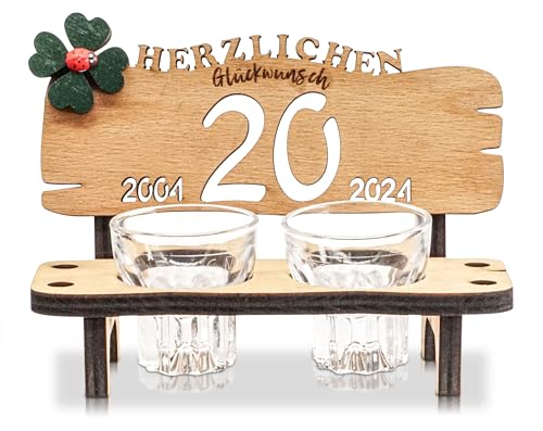 DARO Design - Schnapsbank Jahreszahl 20 Jahre Holz 2 Schnapsgläser Kleeblatt Jahrestag Geburtstag Hochzeitsgeschenk Jubiläum Geschenk 2024 von DARO Design