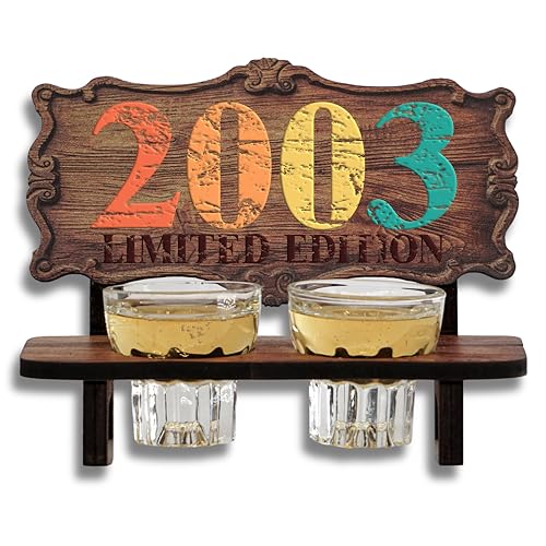 DARO Design - Schnapsbank Jahreszahl Geschenk zum 22. Geburtstag, Limited Edition Jahrgang 2003, Geburtstagsgeschenk Deko Vintage Retro Look lustige Geldgeschenke mit 2 Schnapsgläser, Geburtstagsdeko von DARO Design