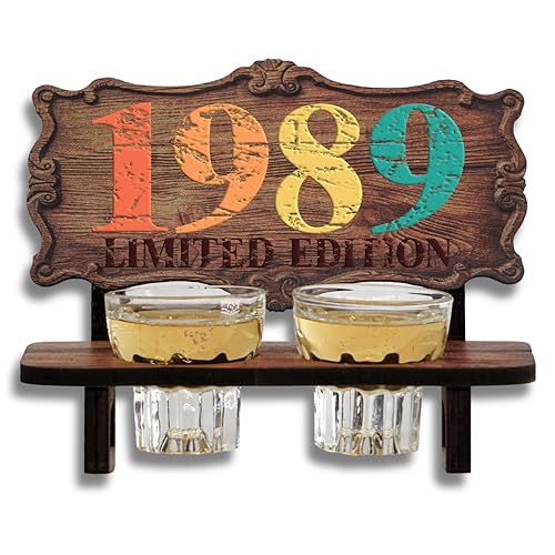 DARO Design - Schnapsbank Jahreszahl Geschenk zum 36. Geburtstag, Limited Edition Jahrgang 1989, Geburtstagsgeschenk Deko Vintage Retro Look lustige Geldgeschenke mit 2 Schnapsgläser, Geburtstagsdeko von DARO Design