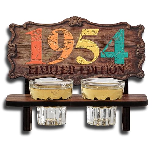 DARO Design - Schnapsbank Jahreszahl Geschenk zum 71. Geburtstag, Limited Edition Jahrgang 1954, Geburtstagsgeschenk Deko Vintage Retro Look lustige Geldgeschenke mit 2 Schnapsgläser, Geburtstagsdeko von DARO Design