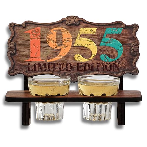 DARO Design - Schnapsbank Jahreszahl Geschenk zum 70. Geburtstag, Limited Edition Jahrgang 1955, Geburtstagsgeschenk Deko Vintage Retro Look lustige Geldgeschenke mit 2 Schnapsgläser, Geburtstagsdeko von DARO Design