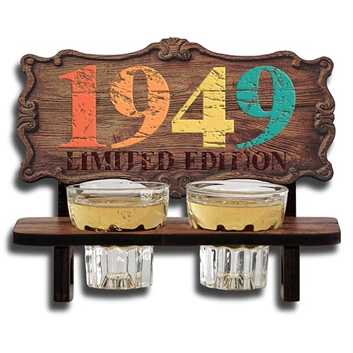 DARO Design - Schnapsbank Jahreszahl Geschenk zum 76. Geburtstag, Limited Edition Jahrgang 1949, Geburtstagsgeschenk Deko Vintage Retro Look lustige Geldgeschenke mit 2 Schnapsgläser, Geburtstagsdeko von DARO Design