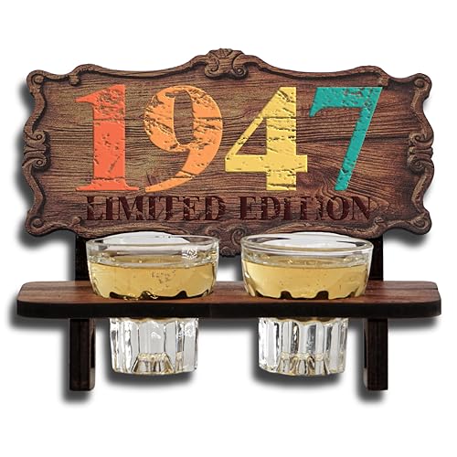 DARO Design - Schnapsbank Jahreszahl Geschenk zum 78. Geburtstag, Limited Edition Jahrgang 1947, Geburtstagsgeschenk Deko Vintage Retro Look lustige Geldgeschenke mit 2 Schnapsgläser, Geburtstagsdeko von DARO Design