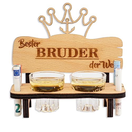 DARO Design Schnapsbank mit Schnapsglas Deko Anker und Herz Geschenk - Bester Bruder der Welt von DARO Design