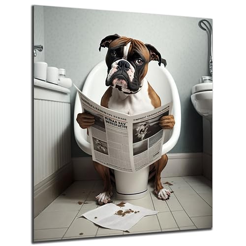 DARO Design - Toiletten-Bild auf 6mm HDF 30x20 cm Boxer Hund auf WC - Wand-Deko Bilder Lustiges Geschenk von DARO Design