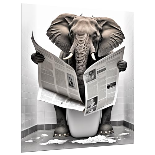 DARO Design - Bilder Deko Gäste WC Wandbild Badezimmer Bad Toilette Kunstdruck Bild auf 6mm HDF 30x20 cm Elefant Wanddeko - lustige Wandbilder Leinwand Poster Aesthetic Room Decor Elephant von DARO Design