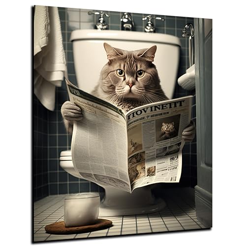 DARO Design - Bilder Deko Gäste WC Wandbild Badezimmer Bad Toilette Kunstdruck Bild auf 6mm HDF 30x20 cm Katze Wanddeko - lustige Wandbilder Leinwand Poster Aesthetic Room Decor Cat Kitten von DARO Design