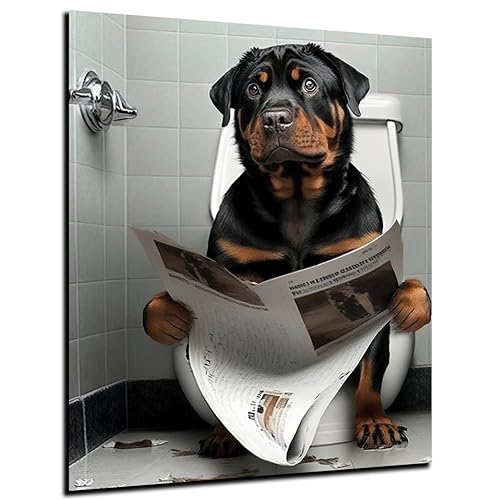 DARO Design - Toiletten-Bild auf 6mm HDF 30x20 cm Rottweiler Hund auf WC - Wand-Deko Bilder Lustiges Geschenk von DARO Design