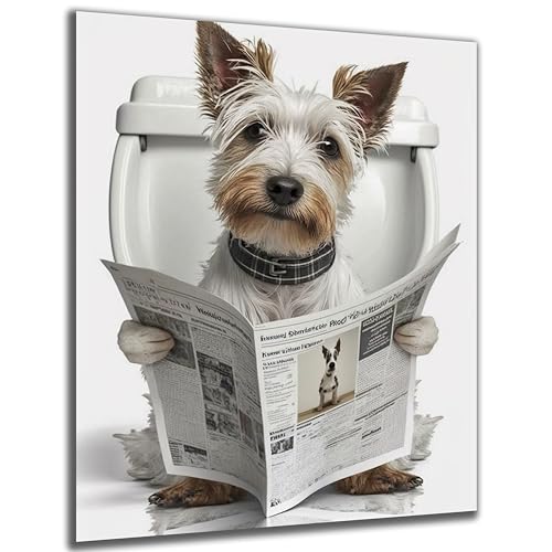 DARO Design - Toiletten-Bild auf 6mm HDF 30x20 cm Terrier Hund auf WC - Wand-Deko Bilder Lustiges Geschenk von DARO Design