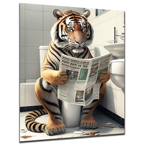 DARO Design - Bilder Deko Gäste WC Wandbild Badezimmer Bad Toilette Kunstdruck Bild auf 6mm HDF 30x20 cm Tiger Wanddeko - lustige Wandbilder Leinwand Poster Aesthetic Room Decor von DARO Design