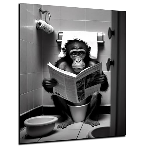 DARO Design - Bilder Deko Gäste WC Wandbild Badezimmer Bad Toilette Kunstdruck Bild auf 6mm HDF 30x40 cm Affe Wanddeko - lustige Wandbilder Leinwand Poster Chimp Aesthetic Room Decor Monkey von DARO Design