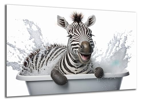 DARO Design - Toiletten-Bild auf 6mm HDF 40x30 cm Baby Zebra in der Badewanne - Wand-Deko Bilder Lustiges Geschenk von DARO Design