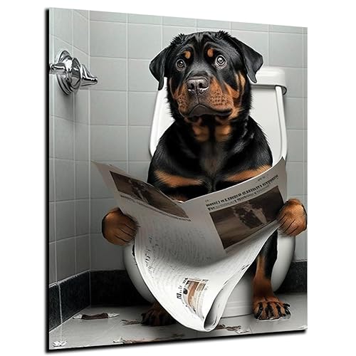 DARO Design - Toiletten-Bild auf 6mm HDF 40x30 cm Rottweiler Hund auf WC - Wand-Deko Bilder Lustiges Geschenk von DARO Design