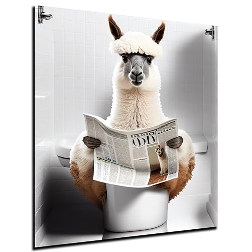 DARO Design - Toiletten-Bild auf 6mm HDF 70x50 cm Alpaca auf WC - Wand-Deko Bilder Lustiges Geschenk von DARO Design