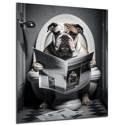 DARO Design - Toiletten-Bild auf 6mm HDF 70x50 cm Bulldogge Hund auf WC - Wand-Deko Bilder Lustiges Geschenk von DARO Design