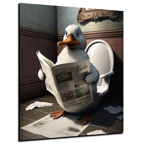 DARO Design - Bilder Deko Gäste WC Wandbild Badezimmer Bad Toilette Kunstdruck Bild auf 6mm HDF 50x70 cm Ente Wanddeko - lustige Wandbilder Leinwand Poster Aesthetic Room Decor Duck von DARO Design