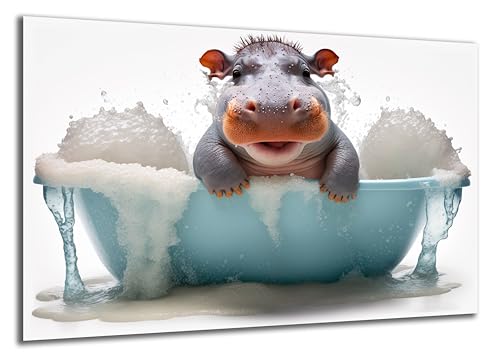 DARO Design - Toiletten-Bild auf 6mm HDF 84x56 cm Baby Nilpferd Hippo in der Badewanne - Wand-Deko Bilder Lustiges Geschenk von DARO Design