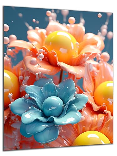 DARO Design - Wand-Bild 6mm HDF 40x30 cm Abstrakt blau Gelb Blumen - Wand-Deko Bilder Wohnzimmer von DARO Design