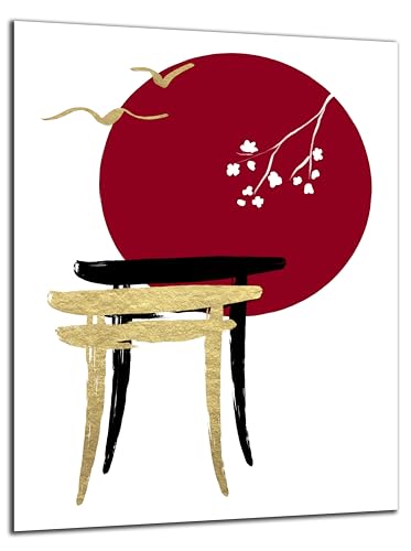 DARO Design - Wand-Bild 6mm HDF 84x56 cm Japan Japanische Kunst rot schwarz weiß Gold - Wand-Deko Bilder Wohnzimmer von DARO Design