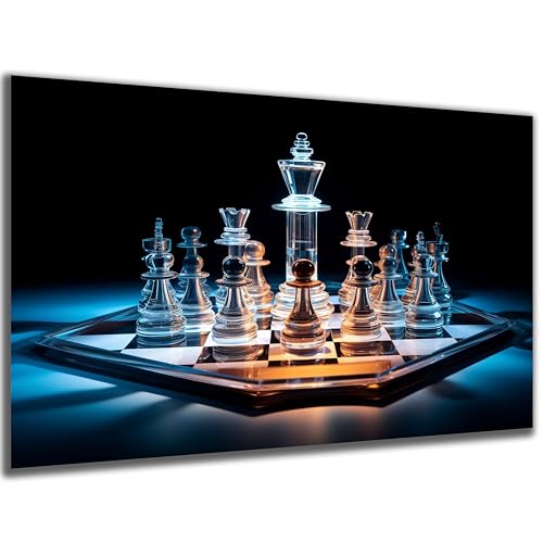 DARO Design - Wand-Bild Schach-Spiel aus Glas auf 6mm HDF 84x56 cm - Wand-Deko Bilder Lustiges Geschenk von DARO Design
