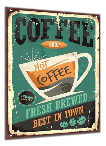 DARO Design - Wand-Bild auf 6mm HDF 30x20 cm Hot Coffee Kaffee - Wand-Deko Bilder Geschenk Vintage-Schild Retro-Schild von DARO Design