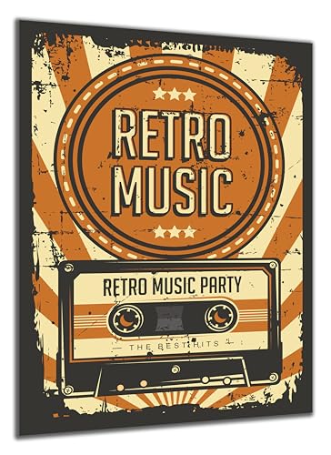 DARO Design - Wand-Bild auf 6mm HDF 30x20 cm Music Party Musik - Wand-Deko Bilder Geschenk Vintage-Schild Retro-Schild von DARO Design