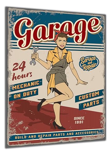 DARO Design - Wand-Bild auf 6mm HDF 40x30 cm Garage 24h - Wand-Deko Bilder Geschenk Vintage-Schild Retro-Schild von DARO Design