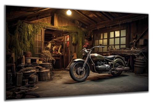 DARO Design - Wand-Bild auf 6mm HDF 40x30 cm Lost Place Motorrad Garage - Wand-Deko Bilder Geschenk von DARO Design