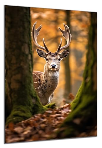 DARO Design - Wand-Bild auf 6mm HDF 50x70 cm Hirsch hinterm Baum - Wand-Deko Bilder Geschenk von DARO Design