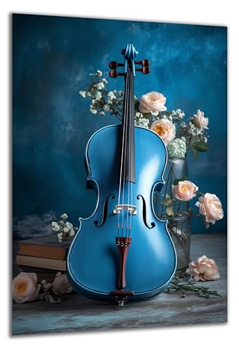 DARO Design - Wand-Bild auf 6mm HDF 70x50 cm Musik blaue Geige - Wand-Deko Bilder Geschenk von DARO Design